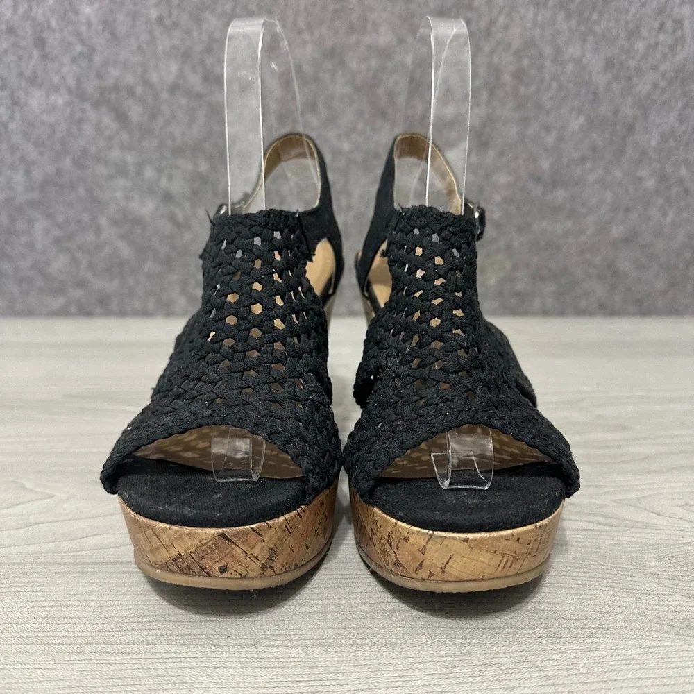 SO Taffy Womens Wedge Sandals Black Woven Upper Cork Platform Heel Size‎ 6.5 M